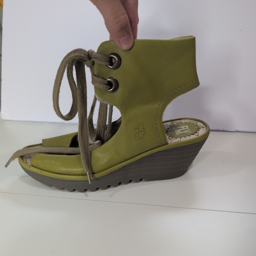 Fly London Yala Olive Green Leather Lace Up Wedge Sandals P500205017 Womens 41 - Picture 6 of 10